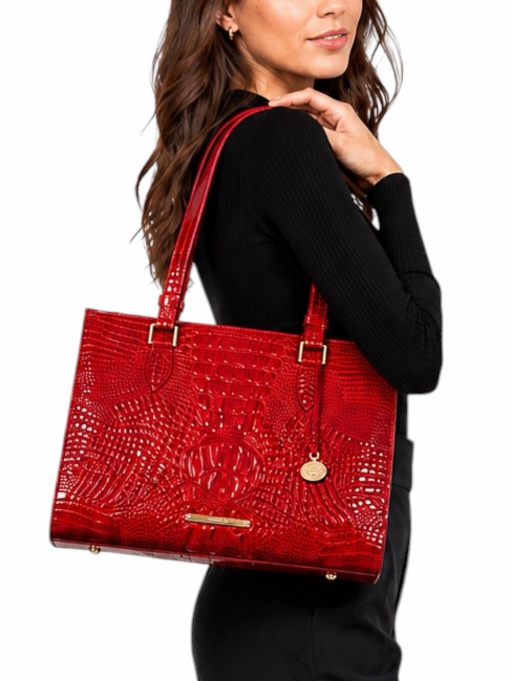Brahmin Anywhere Melbourne Croc Embossed Leather Tote Bag Red
